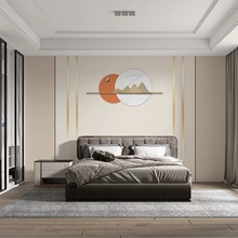酒店墙纸床头背景墙壁纸新中式卧室格栅影视墙装饰壁画大气墙布画