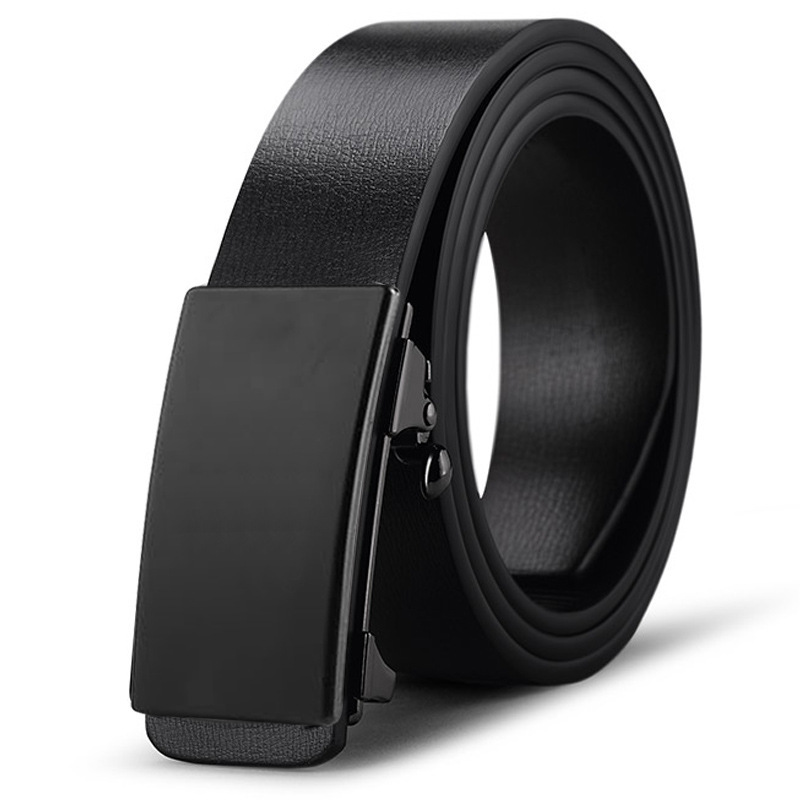 Leather Belt Men's Leather Toothless Automatic Buckle Cowhide Belt Men's Business Casual All-Match Men's Young and Middle-Aged Pant Belt Men's Fashion