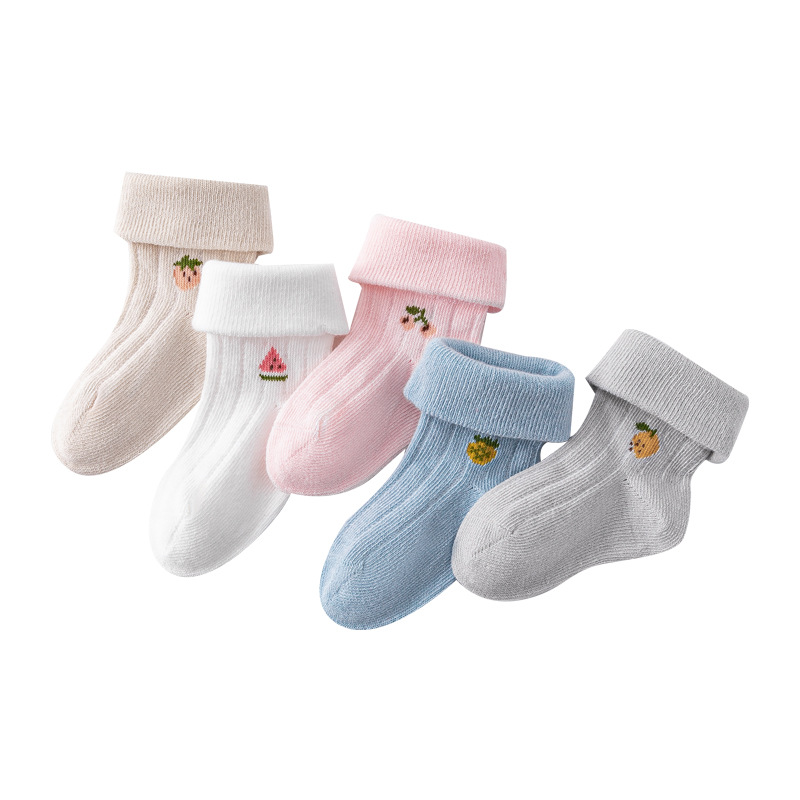 23 Spring and Summer Baby Socks Class a Fruit Flanging Socks Loose Mouth Boneless Children's Socks Infant Cotton Socks Solid Color