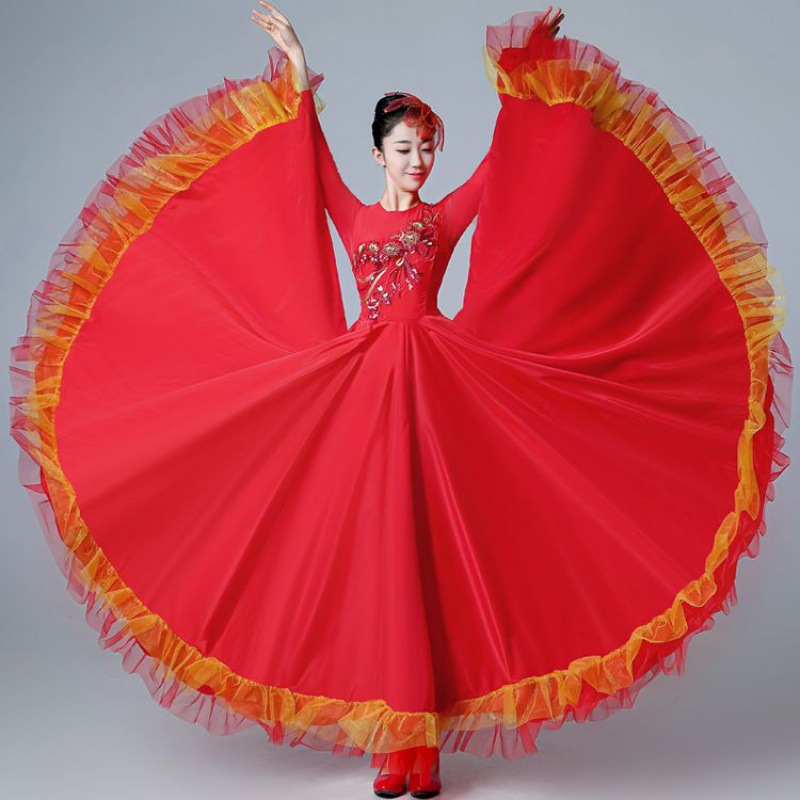 unmun开场舞大摆裙民族舞蹈服新疆舞蹈表演女长裙合唱