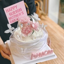 母亲节蛋糕装饰玻璃罩摆件仙女妈妈插牌蝴蝶珍珠网红生日插件