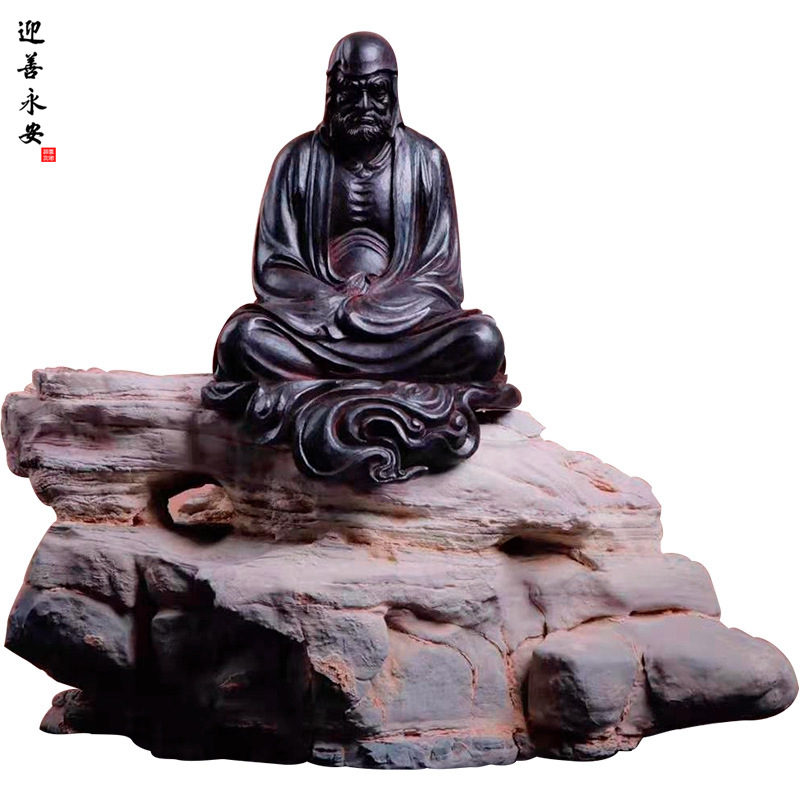 小叶紫檀清刀雕刻达摩祖师木雕纯手工佛像供奉摆件迎善永安工艺厂
