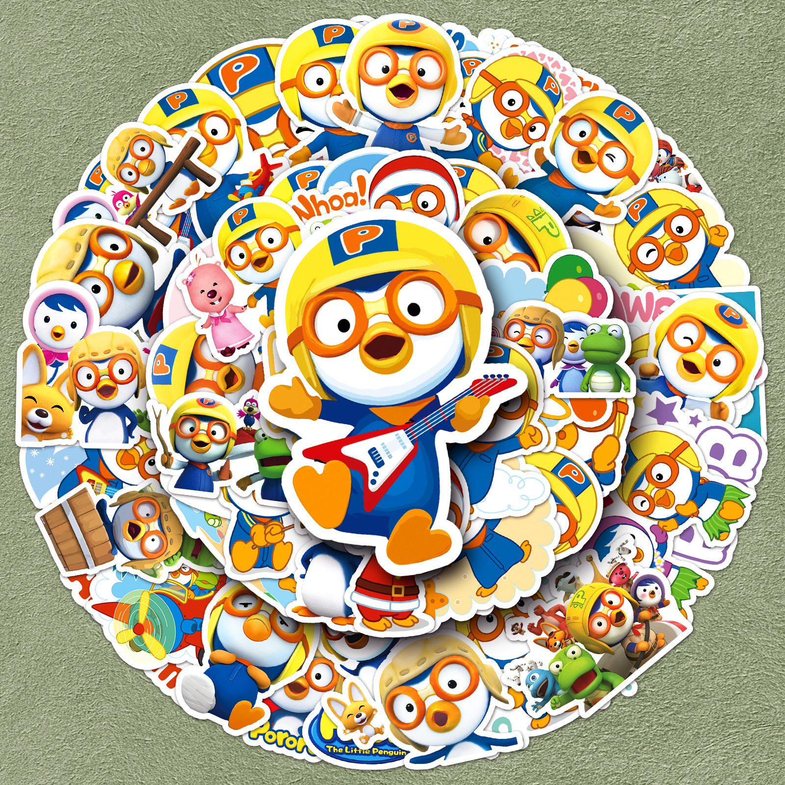 50张跨境pororo贴纸小企鹅啵乐乐韩国动画涂鸦水杯吉他行李箱贴纸