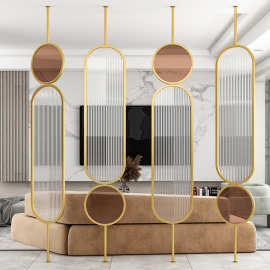 轻奢长虹隔断玻璃屏风可旋转简约客厅入户玄关不锈钢装饰遮挡墙