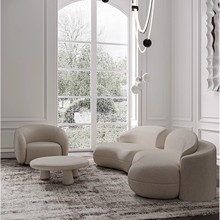 北欧轻奢现代简约羊圈绒布艺客厅美容院接待创意异形设计休闲沙发