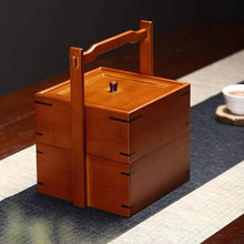 竹木食盒双层提盒野餐盒茶点盒中式礼盒节日礼盒干果收纳盒木提盒