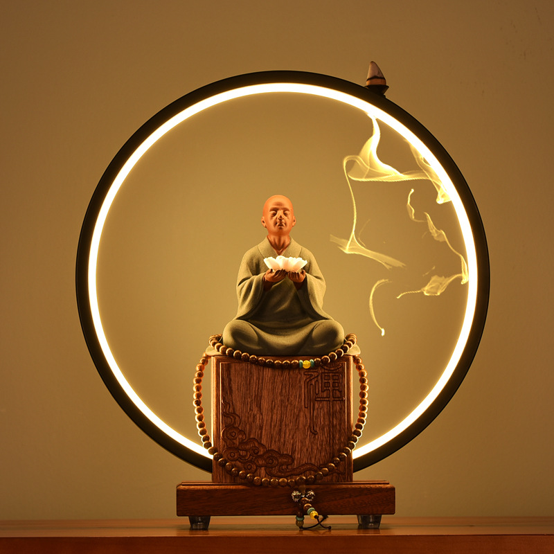禅意小僧小和尚摆件灯圈家居软装新中式客厅办公室内玄关桌面摆设