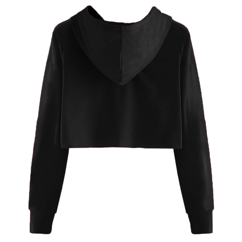 2021大码欧美good vibes字母印花短款露脐连帽套头卫衣女