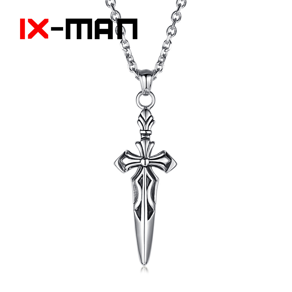 古罗马复古风决斗重剑十字架吊坠 不锈钢复古做旧古兵器项链