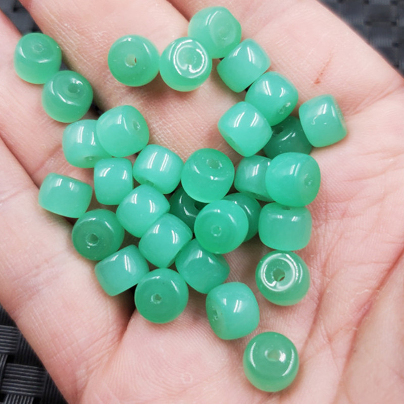 仿东陵玉老型珠仿玉石散珠草绿色路路通手链项链佛珠配件珠批发
