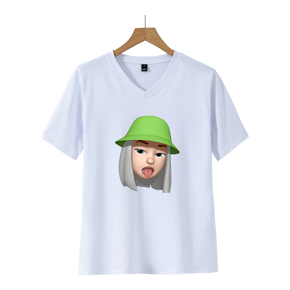 爆款热销 比莉艾利什 billie eilish夏季潮牌女生时尚v领短袖t裇