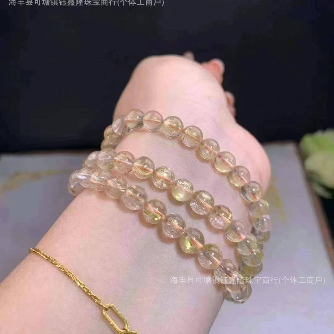 天然金发晶圆珠多圈手链女 晶体通透明亮 发丝清晰柔顺水晶饰品