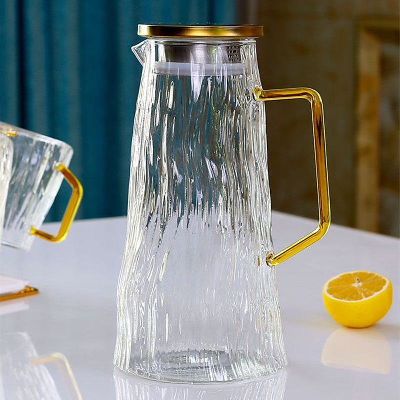 Stainless Steel Cover Glacier Pattern Cold Water Bottle Summer Amber Glass Cool Boiled Water Jug Set Large Capacity Drink Pot