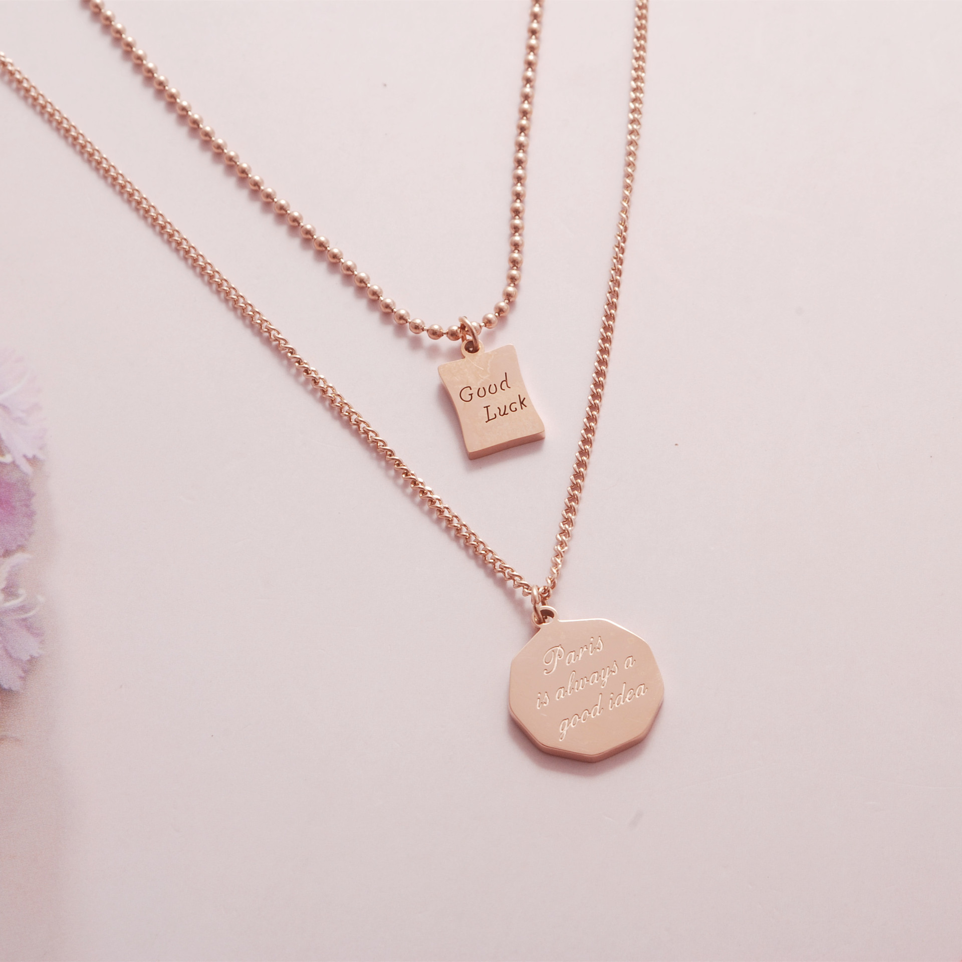 钛钢双层goodluck项链嘻哈潮流配饰品个性不掉色直播货源摆摊跨境