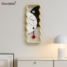 Mandelda免打孔奶油风艺术挂钟客厅现代简约钟表时尚大气创意时钟