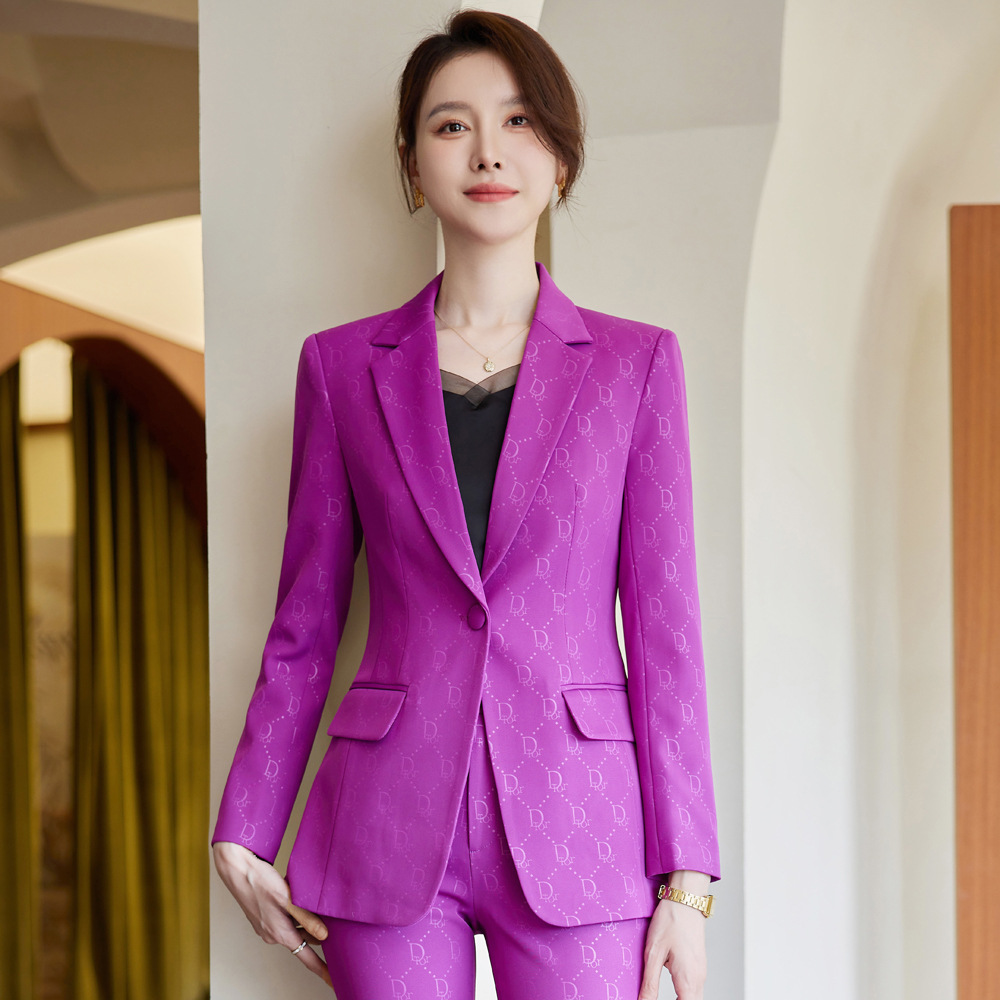 西装外套女职业正装套装2023年新款秋冬气质紫色小西服面试工作服