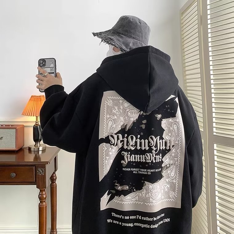 American Retro Sweater Men‘s Spring and Autumn HipHop Fashion Brand Ins Loose plus Size Vintage Couple Hooded Coat