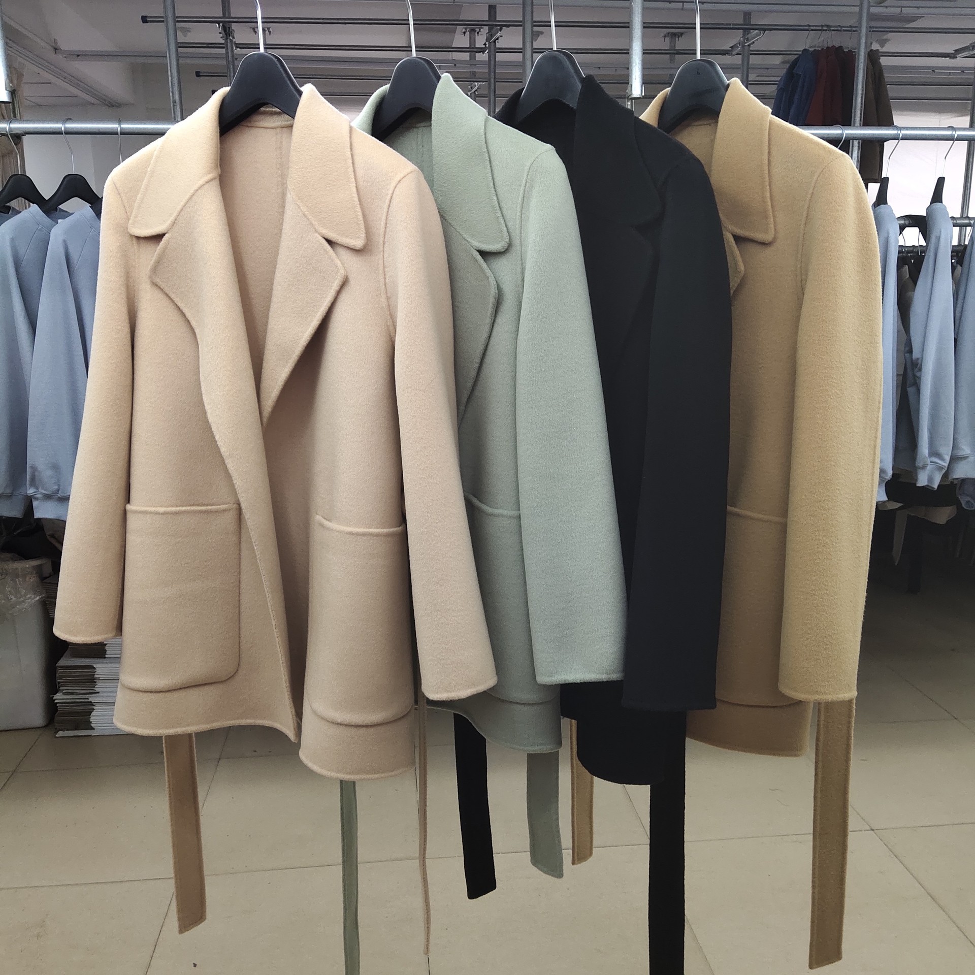 大连女装2020秋冬短款系带直筒版型双面羊绒大衣羊毛呢外套