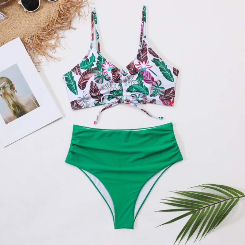 欧美热卖款热带印花抽绳比基尼 pl003-阿里巴巴