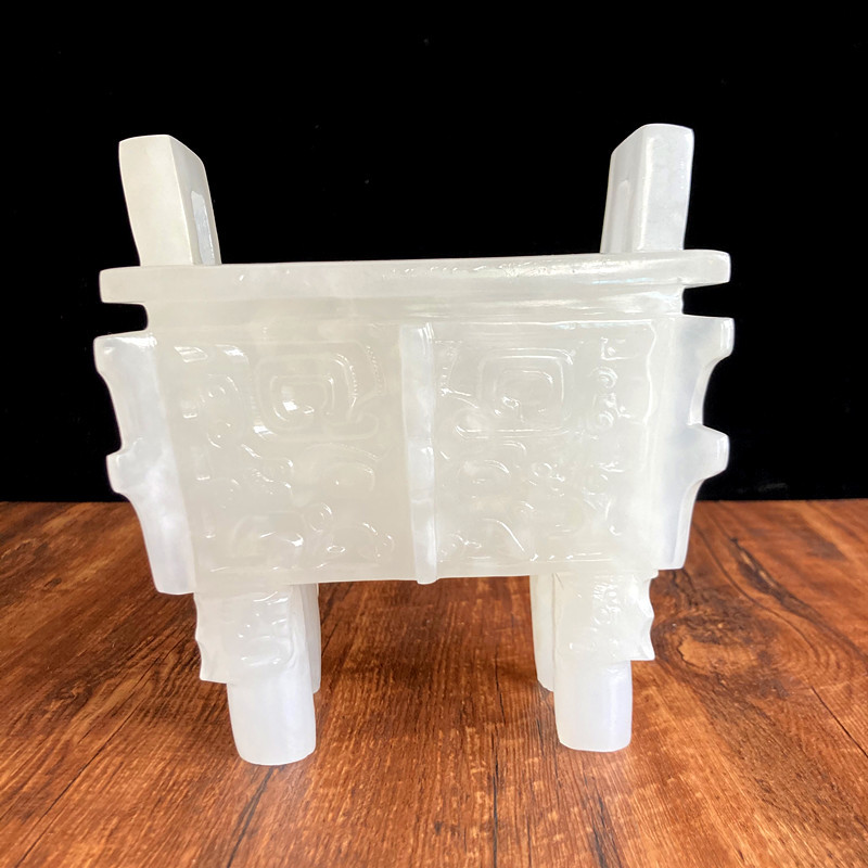 天然阿富汗玉鼎摆件玉石玉雕一体方鼎家居客厅玄关现代办公室装饰