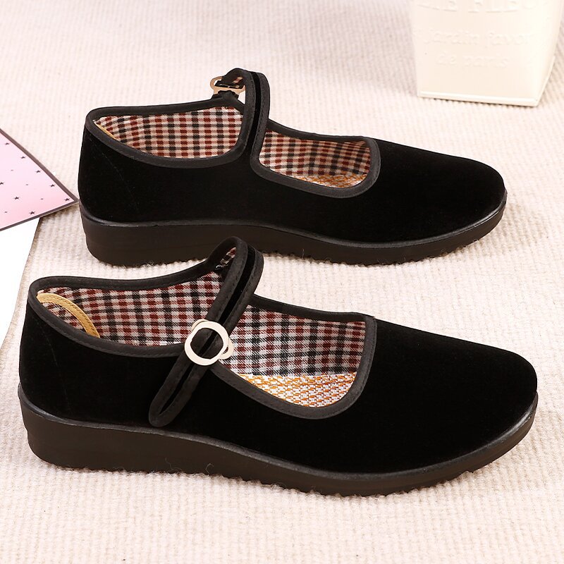 One Piece Dropshipping Upgraded Black Ankle-Strap Buckle Women's Shoes Square Dance Hotel Work Flat Online Old Beijing Cloth Shoes