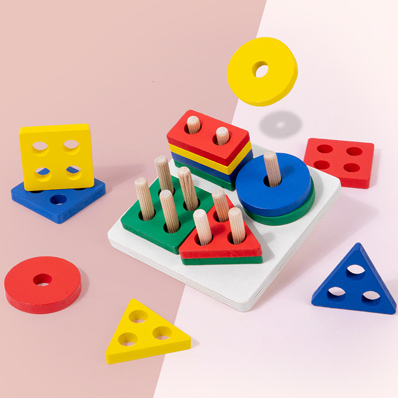 Montessori Geometric Shaped Sets of Columns Matching Building Blocks Children's 2-3 Years Old Early Education Puzzle Assembled Education Jenga Toys
