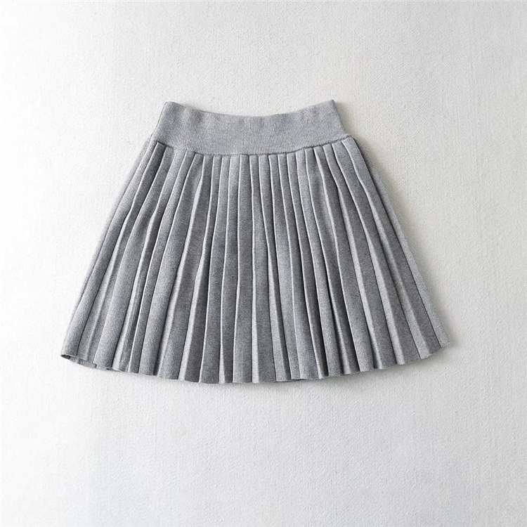 欧美ins少女纯色高腰无内衬半身裙秋季a字短裙蓬蓬加厚针织百褶裙