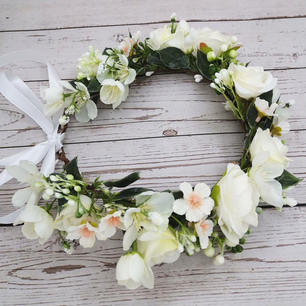 森林系繁花新娘花环头饰度假配饰婚纱摄影写真绿植婚礼发饰