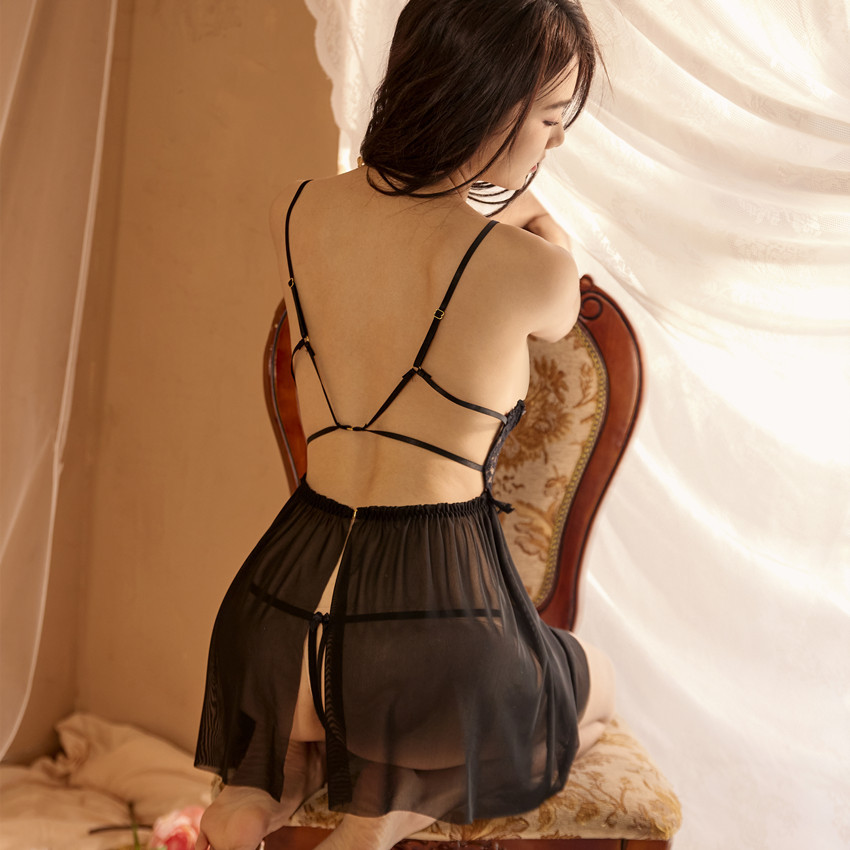 Underwear Bow Lace Seduction See-through Teasing Bed Open-End Free off-off Pajamas Women's Suit