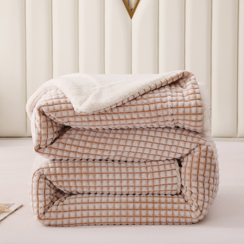 Cross-Border Direct Supply New Magic Velvet Cut Grid Double Layer Berber Fleece Blanket Thick Coral Fleece Office Air-Conditioning Blanket