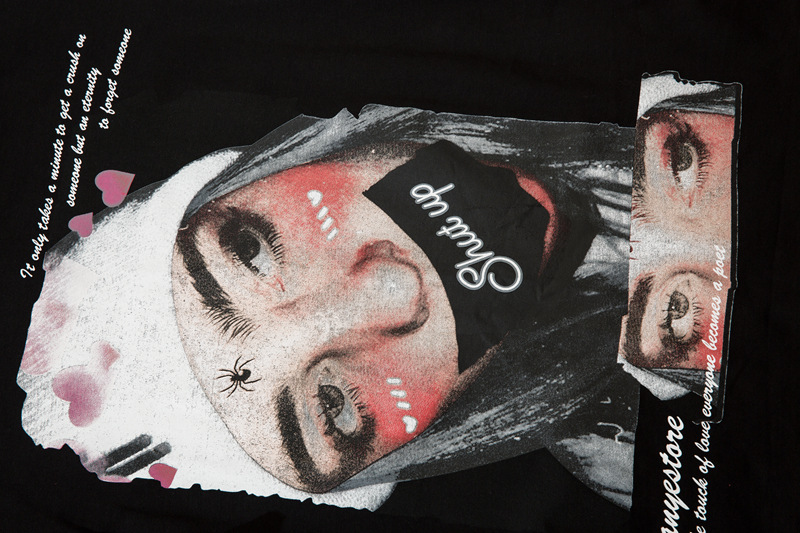 美式hiphop复古潮牌嘻哈人像印花短柚t侐男女情侣同款暗黑风半柚