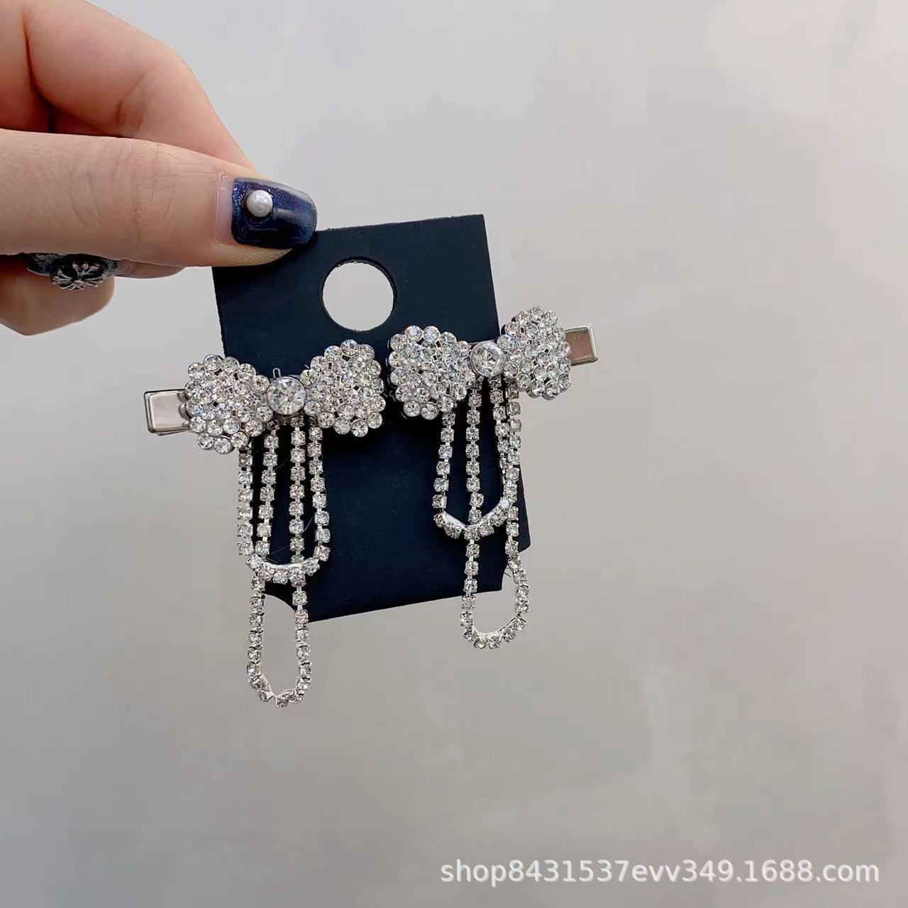 小可爱蝴蝶结发夹女网红刘海对夹闪钻侧边刘海夹子流苏发夹鸭嘴夹