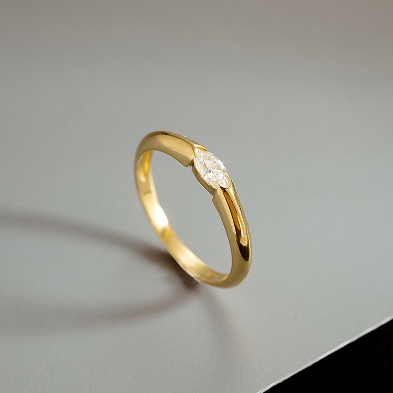 纯18k金马眼莫桑钻戒指ins风小众指环食指戒黄金珠宝首饰 30953