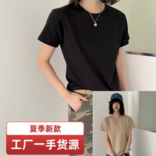 韩版夏季新款圆领短袖T恤大码宽松纯棉显瘦打底衫女士外穿上衣批
