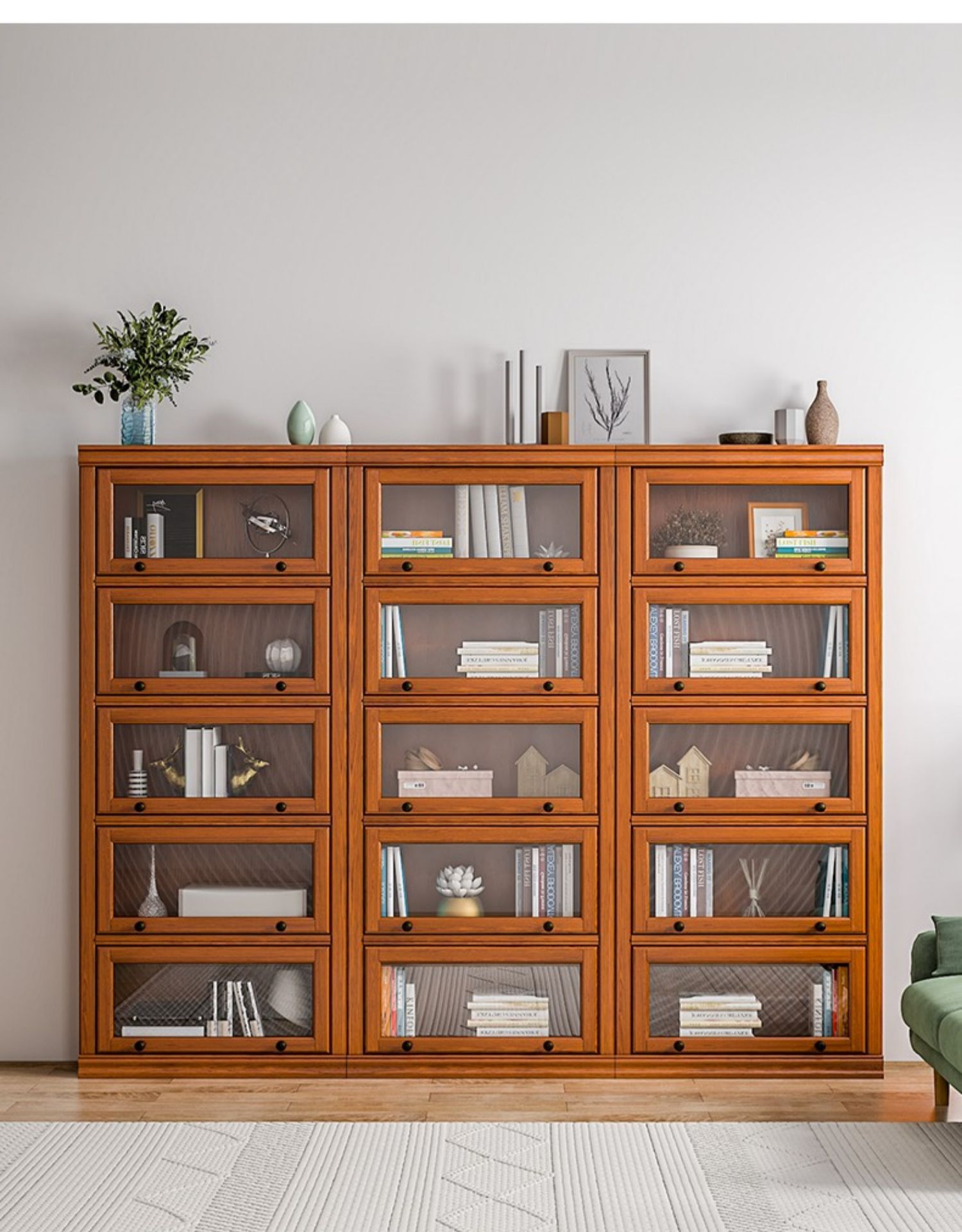 北欧家用实木书柜 客厅靠墙玻璃门落地展示柜卧室日式转角储物柜