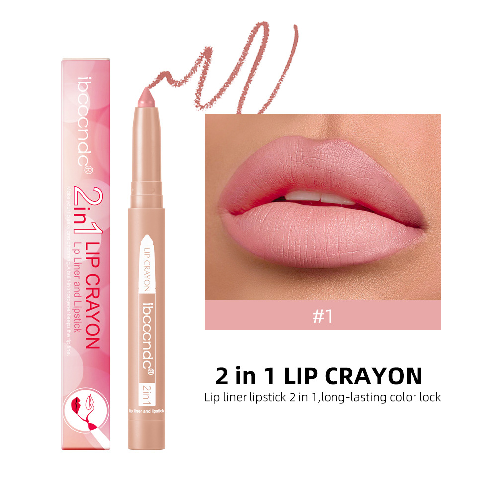 Ibcccndc 2-in-1 Lip Liner Long Lasting Waterproof Matte Lipstick Pen Rotating Lip Liner