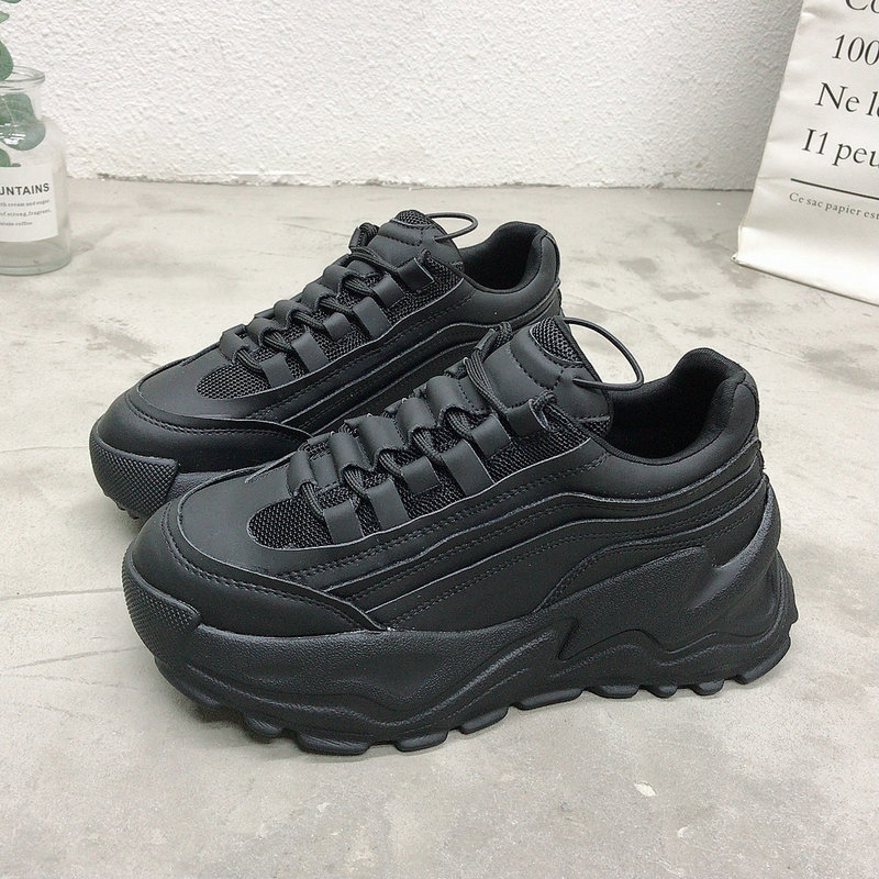 时尚小黑鞋女超火厚底老爹鞋新款透气运动休闲鞋单鞋