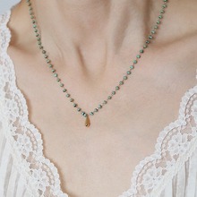 小清新彩色绿松石水滴项链复古小众手工串珠高级颈链女百搭时尚