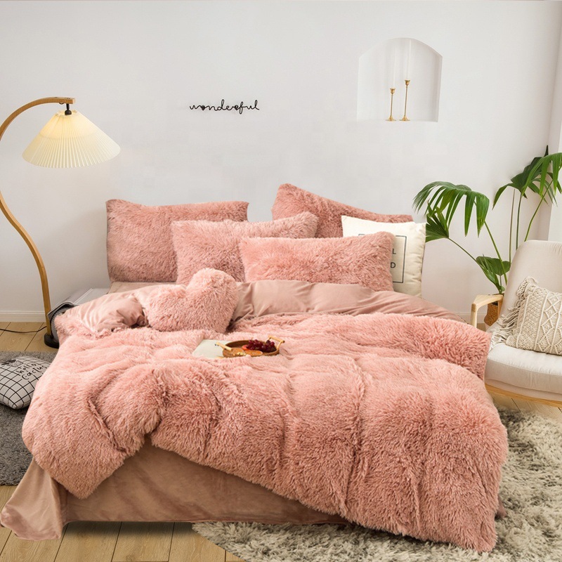 American Quilt Cover Three-Piece Set Autumn and Winter Thickened Warm Version a Plush Version B Crystal Velvet Bedding