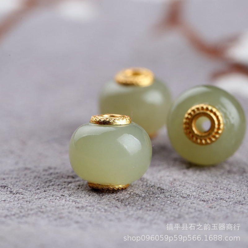 和田玉路路通吊坠14k包金镶嵌和田玉鼓珠桶珠隔珠diy饰品配件批发
