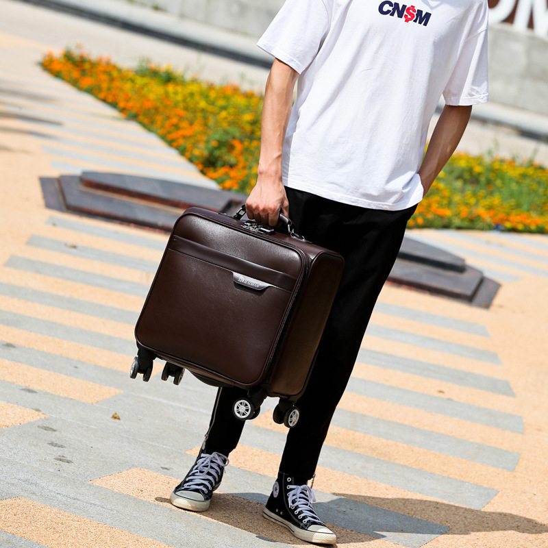 Men's Business Boarding Bag PU Leather Suitcase 18-Inch Suitcase Universal Wheel Leisure Business Trip Luggage Men