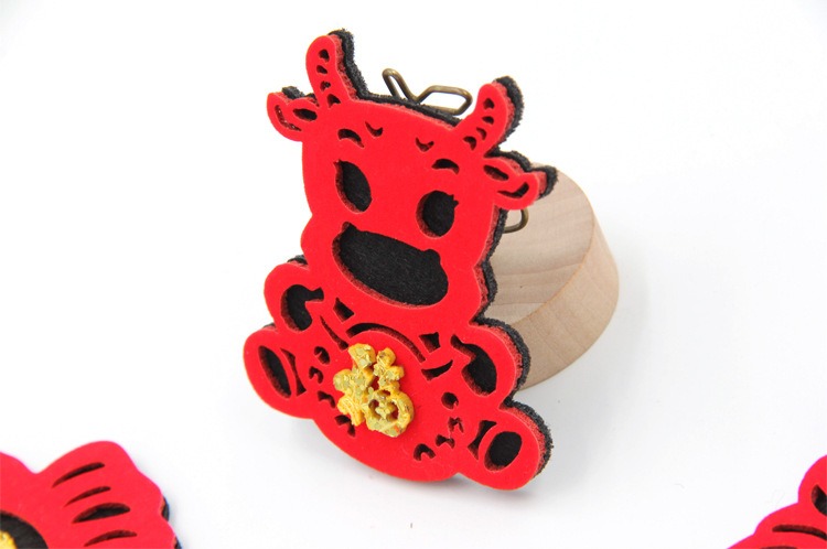 牛年春节植绒布儿童发夹配件 新年手工diy卡通迎春金福发箍材料