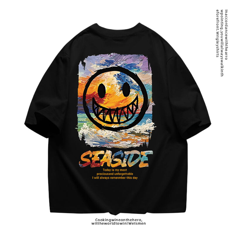 鬼脸小恶魔国潮短袖t恤男潮牌260克重夏季纯棉宽松青少年情侣衣服