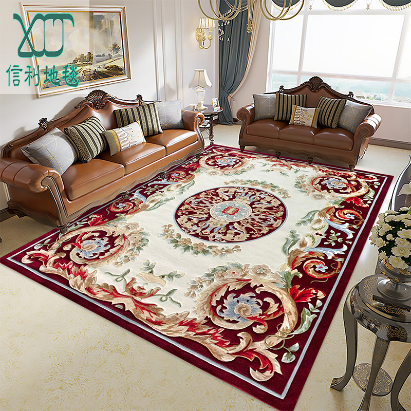 新古典欧式客厅地毯复古中式卧室羊毛手工加厚花瓣毯家用竹纤维丝
