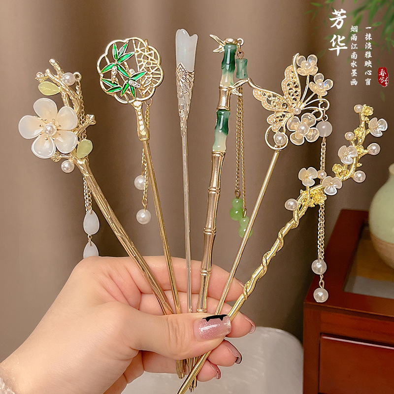 古风流苏发簪新中式簪子女高级感春2024新款汉服步摇盘发钗子头饰