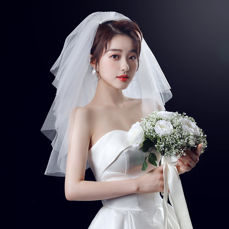 头纱头饰超仙森系网红拍照道具新娘结婚主婚纱领证登记多层头纱白
