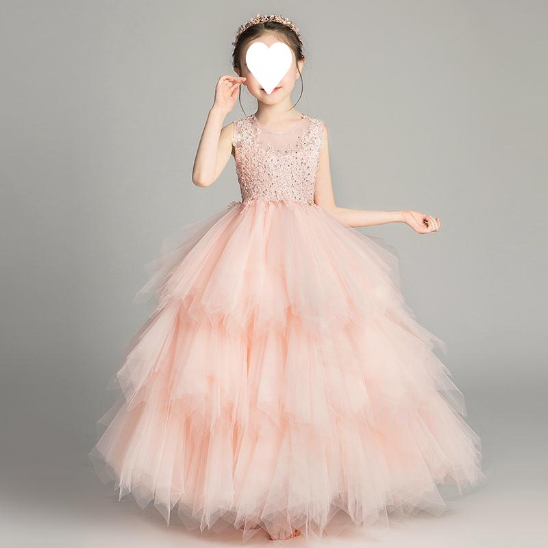 小女孩公主裙女童蓬蓬纱花童走秀婚纱晚礼服小主持人钢琴演出服
