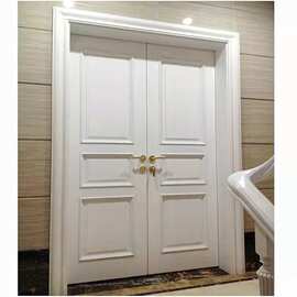 胡桃木原木门橡木实木双开大门白色烤漆别墅入户门极简轻奢家用款