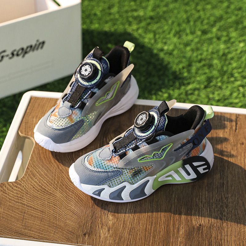 男童鞋运动鞋2024新款夏季儿童网眼老爹鞋网面透气男孩跑步纽扣鞋