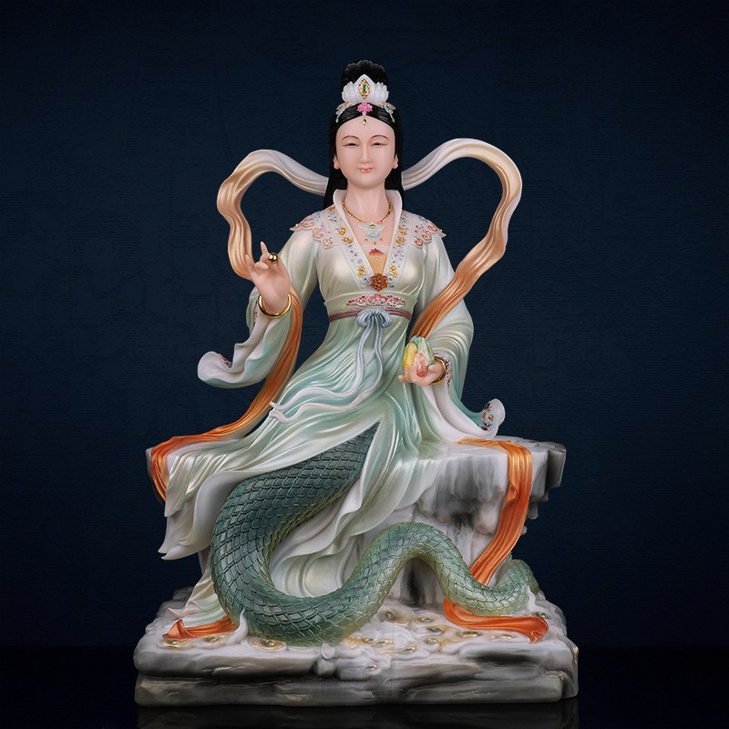 汉白玉石坐像女娲神像福盛东佛像创世女神娲皇传说蛇娘娘摆件